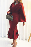 ZJKRL - Elegant Solid Patchwork V Neck Evening Dress Dresses(4 Colors))