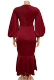 ZJKRL - Elegant Solid Patchwork V Neck Evening Dress Dresses(4 Colors))
