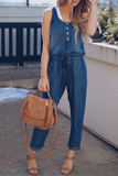 ZJKRL - Casual Street Solid Frenulum Buckle U Neck Jumpsuits