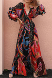 ZJKRL  -  Bohemian Patchwork Buckle Flounce V Neck Dresses