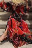 ZJKRL  -  Bohemian Patchwork Buckle Flounce V Neck Dresses