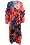 ZJKRL  -  Bohemian Patchwork Buckle Flounce V Neck Dresses