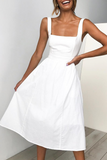 ZJKRL  -  Casual Solid Patchwork Square Collar Cake Skirt Dresses(3 Colors)