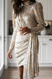 ZJKRL - Casual Solid Sequins Turtleneck Pencil Skirt Dresses