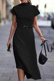 ZJKRL  -  Casual Solid Patchwork Half A Turtleneck Irregular Dress Dresses(Without belt)