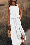 ZJKRL  -  Fashion Casual Solid Patchwork Slit O Neck Waist Skirt Dresses(8 Colors)
