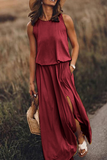 ZJKRL  -  Fashion Casual Solid Patchwork Slit O Neck Waist Skirt Dresses(8 Colors)