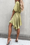 Fashion Solid V Neck Cake Skirt Dresses