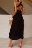 ZJKRL  -  Casual Solid Patchwork Halter Waist Skirt Dresses(3 Colors)