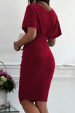 ZJKRL  -  Fashion Solid Split Joint V Neck Waist Skirt Dresses(5 colors)
