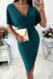 ZJKRL  -  Fashion Solid Split Joint V Neck Waist Skirt Dresses(5 colors)