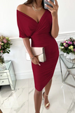 ZJKRL  -  Fashion Solid Split Joint V Neck Waist Skirt Dresses(5 colors)