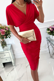 ZJKRL  -  Fashion Solid Split Joint V Neck Waist Skirt Dresses(5 colors)