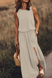 ZJKRL  -  Fashion Casual Solid Patchwork Slit O Neck Waist Skirt Dresses(8 Colors)