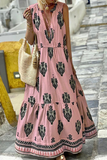 ZJKRL - Fashion Print V Neck Cake Skirt Dresses(3 Colors)
