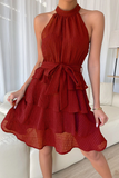 Casual Solid Mesh Halter Mesh Dress Dresses(3 Colors)