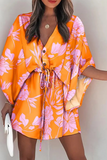 ZJKRL  -  Casual Print Patchwork V Neck Waist Skirt Dresses(8 colors)