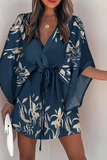 ZJKRL  -  Casual Print Patchwork V Neck Waist Skirt Dresses(8 colors)