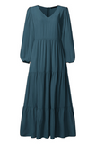 Casual Solid Flounce U Neck Cake Skirt Dresses(3 Colors)