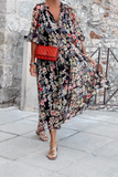 ZJKRL  -  Casual Print Patchwork V Neck Cake Skirt Dresses