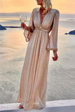 ZJKRL - Fashion Elegant Solid Patchwork Fold V Neck Evening Dress Dresses(4 Colors)