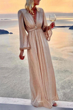 ZJKRL - Fashion Elegant Solid Patchwork Fold V Neck Evening Dress Dresses(4 Colors)