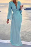 ZJKRL - Fashion Elegant Solid Patchwork Fold V Neck Evening Dress Dresses(4 Colors)