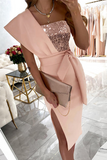 ZJKRL - Fashion Patchwork Sequins One Shoulder Pencil Skirt Dresses