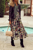 ZJKRL  -  Casual Print Patchwork V Neck Cake Skirt Dresses