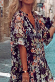 ZJKRL  -  Casual Print Patchwork V Neck Cake Skirt Dresses