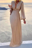 ZJKRL - Fashion Elegant Solid Patchwork Fold V Neck Evening Dress Dresses(4 Colors)