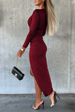 ZJKRL  -  Elegant Fold Solid Color V Neck Wrapped Skirt Dresses