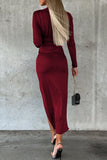 ZJKRL  -  Elegant Fold Solid Color V Neck Wrapped Skirt Dresses