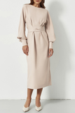 ZJKRL  -  Street Solid Patchwork O Neck Waist Skirt Dresses(3 Colors)