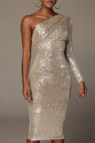 ZJKRL - Sexy Elegant Solid Sequins Oblique Collar One Step Skirt Dresses(5 Colors)