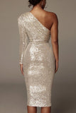 ZJKRL - Sexy Elegant Solid Sequins Oblique Collar One Step Skirt Dresses(5 Colors)