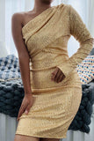 ZJKRL - Sexy Elegant Solid Sequins Oblique Collar One Step Skirt Dresses(5 Colors)