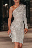 ZJKRL - Sexy Elegant Solid Sequins Oblique Collar One Step Skirt Dresses(5 Colors)