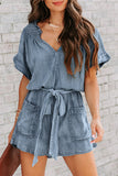 ZJKRL - Street Solid Make Old V Neck Short Sleeve High Waist Loose Denim Jumpsuits