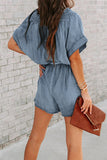ZJKRL - Street Solid Make Old V Neck Short Sleeve High Waist Loose Denim Jumpsuits
