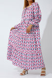 ZJKRL - Sweet Elegant Print Flounce Printing O Neck Printed Dress Dresses(9 Colors)