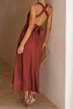 ZJKRL  -  Casual Solid Patchwork Halter Waist Skirt Dresses(3 Colors)