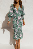ZJKRL  -  Sweet Elegant Print Patchwork V Neck Waist Skirt Dresses(4 Colors)