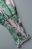 ZJKRL  -  Sweet Elegant Print Patchwork V Neck Waist Skirt Dresses(4 Colors)