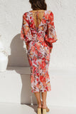 ZJKRL  -  Sweet Elegant Print Patchwork V Neck Waist Skirt Dresses(4 Colors)