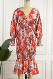 ZJKRL  -  Sweet Elegant Print Patchwork V Neck Waist Skirt Dresses(4 Colors)