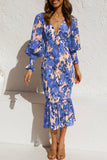 ZJKRL  -  Sweet Elegant Print Patchwork V Neck Waist Skirt Dresses(4 Colors)
