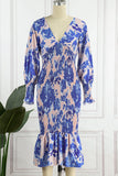ZJKRL  -  Sweet Elegant Print Patchwork V Neck Waist Skirt Dresses(4 Colors)