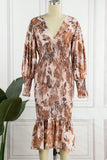 ZJKRL  -  Sweet Elegant Print Patchwork V Neck Waist Skirt Dresses(4 Colors)