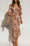 ZJKRL  -  Sweet Elegant Print Patchwork V Neck Waist Skirt Dresses(4 Colors)